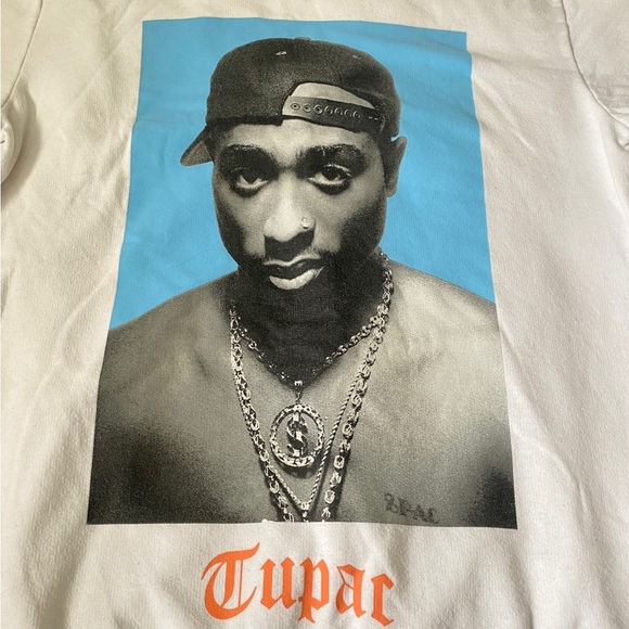 Women’s Tupac Printed Crewneck Sweatshirt 2Pac Rap Hiphop White and Blue Size S - Picture 2 of 6